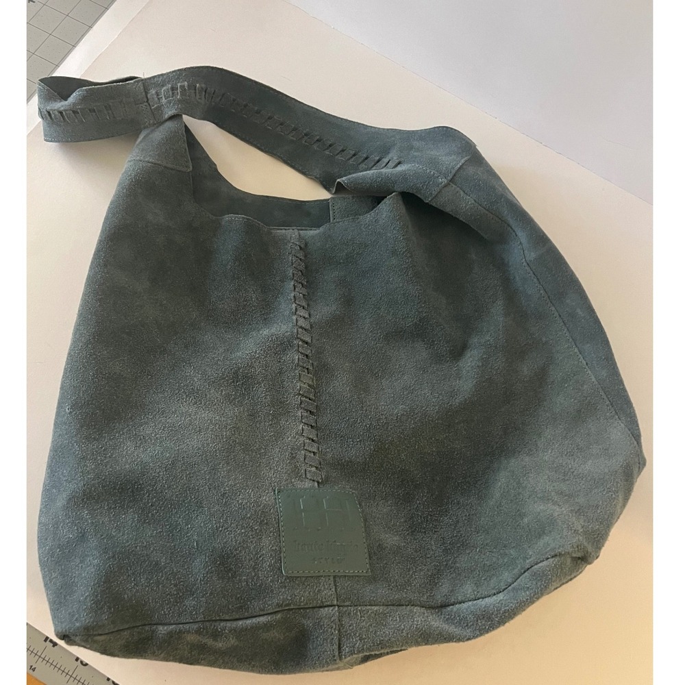 Haute Hippie Distressed Look Suede Hobo Bag Blue Green w Inner Pouch NWOT